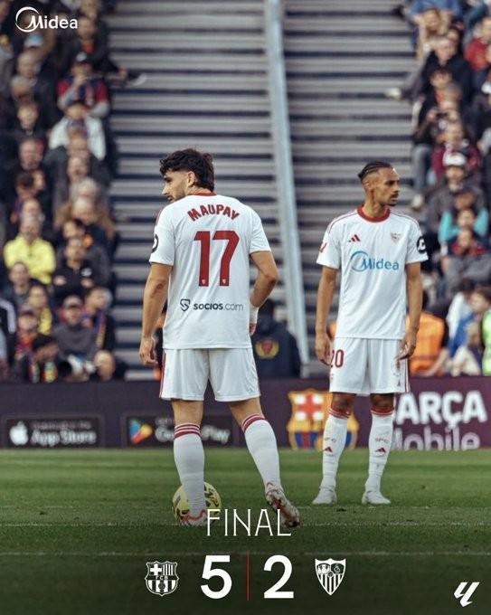 足彩网-2-5不敌巴萨，塞维利亚已连续52场西甲客战西超三强未能取胜